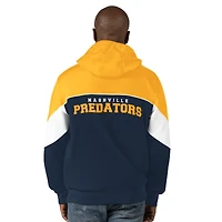 Sweat à capuche entièrement zippé Starter pour hommes, bleu marine/or, Nashville Predators Power Forward