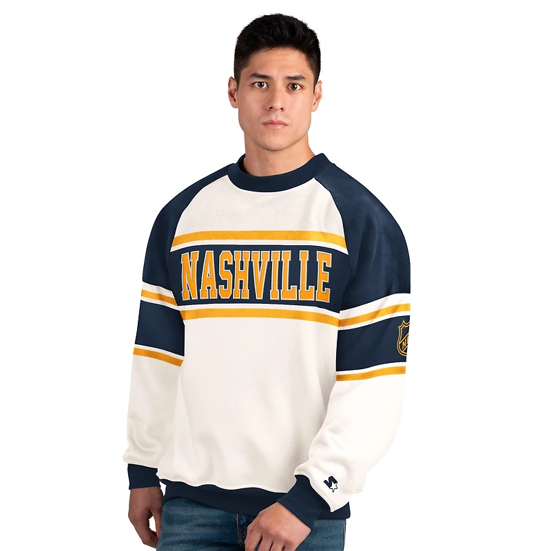 Sweat-shirt à col rond en polaire Starter White Nashville Predators Defense pour homme