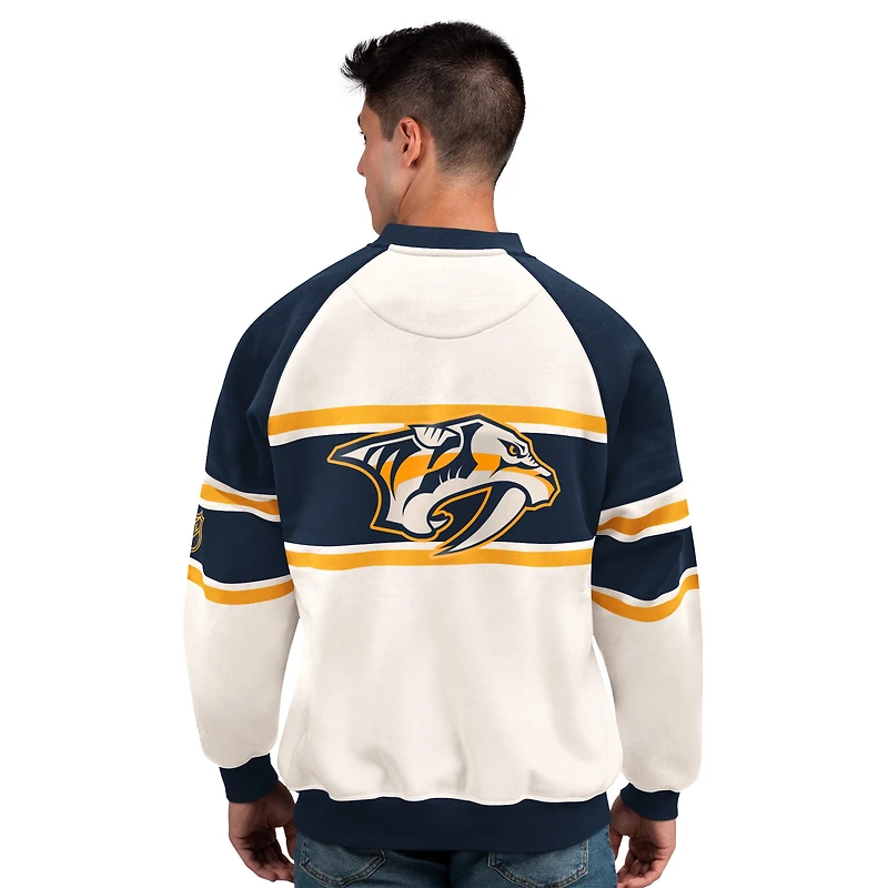 Men's Starter  White Nashville Predators Defense Fleece Crewneck Sweatshirt