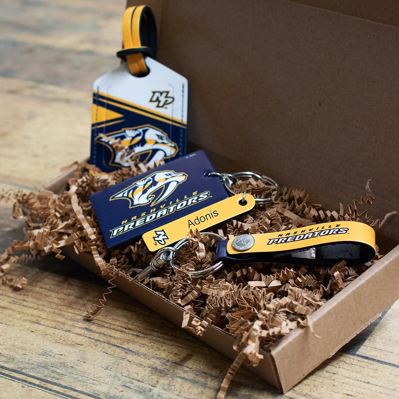Nashville Predators - Coffret cadeau trois pièces en cuir avec étiquette personnalisée