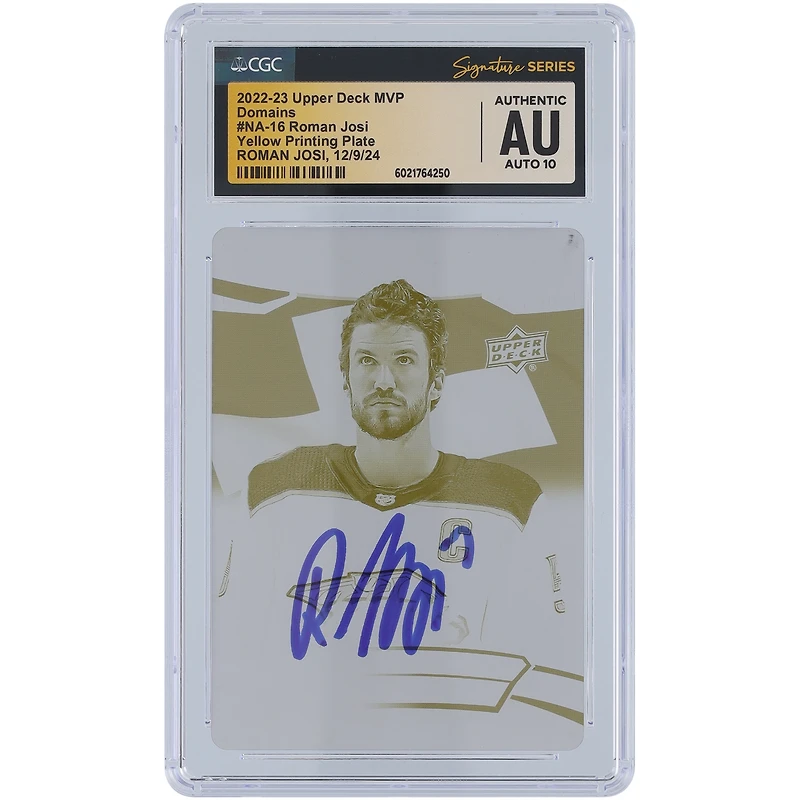 Roman Josi Nashville Predators Autographié 2022-23 Upper Deck MVP Domains Jaune Plaque d'impression #NA-16 #1/1 CGC Authentifié Auto 10 Carte