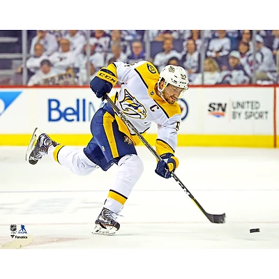 Roman Josi Nashville Predators Unsigned White Jersey Shooting Photograph