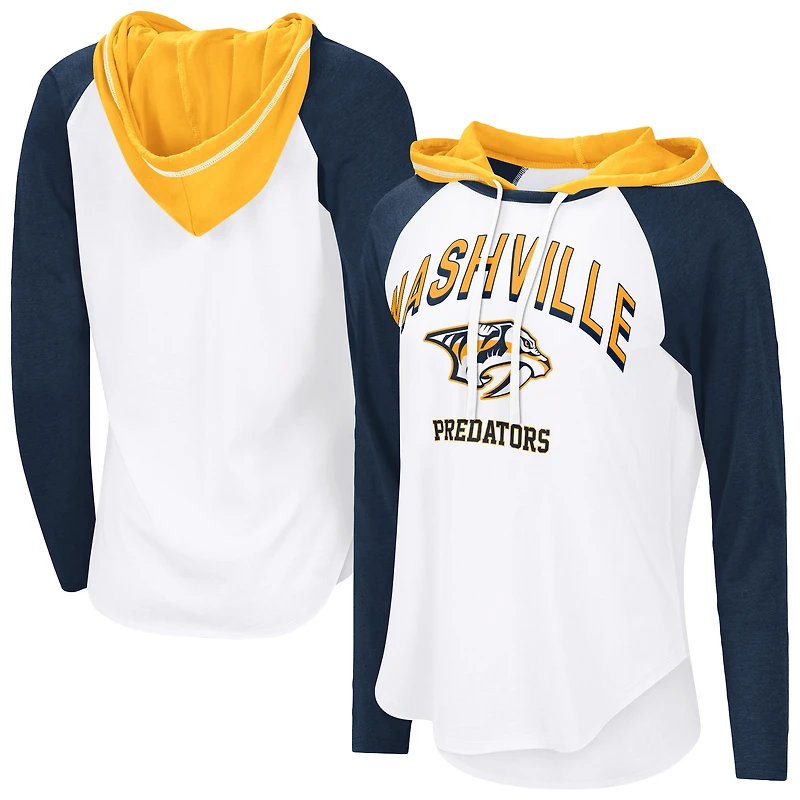 T-shirt à capuche manches longues raglan G-III 4Her par Carl Banks pour femme, blanc, Nashville Predators VIP