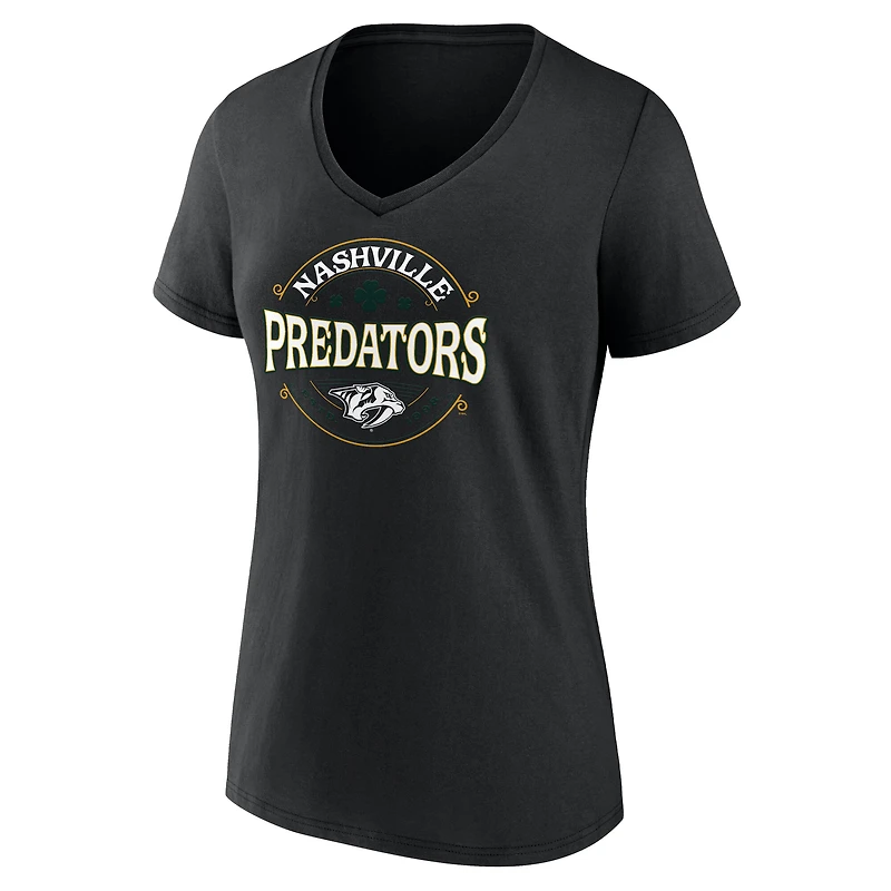 Women's Black Nashville Predators Lucky V-Neck T-Shirt