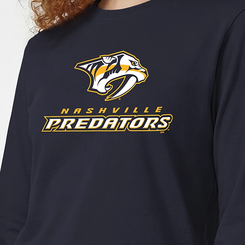 Women's Champion Navy Nashville Predators Wordmark Lockup Long Sleeve T-Shirt