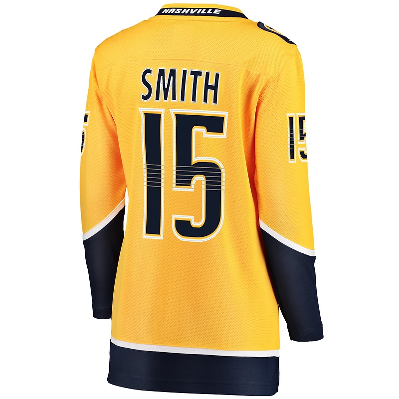 Maillot de joueur échappé des Nashville Predators Craig Smith Gold pour femmes Fanatics
