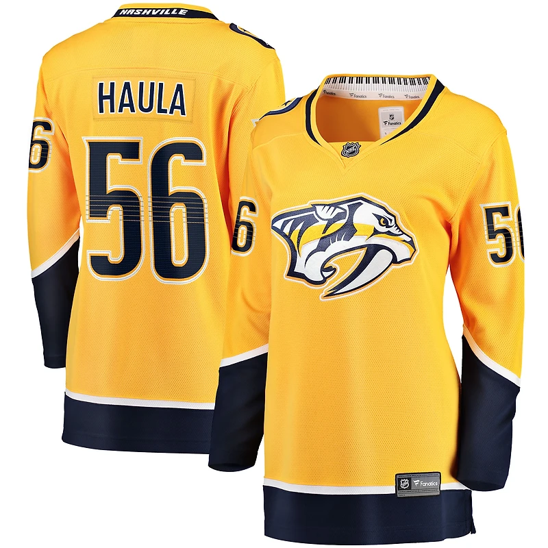 Maillot de joueur échappé à domicile des Predators Nashville, Erik Haula, fanatiques féminines, couleur or