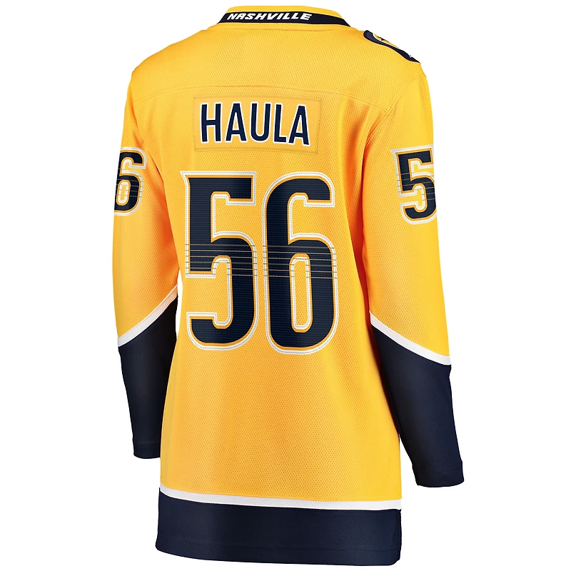 Maillot de joueur échappé à domicile des Predators Nashville, Erik Haula, fanatiques féminines, couleur or