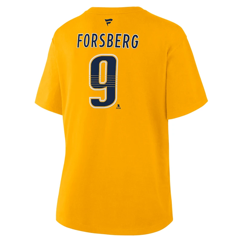 Women's Fanatics Filip Forsberg Gold Nashville Predators Authentic Stack Name & Number T-Shirt