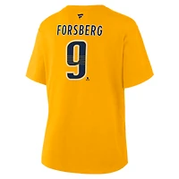 Women's Fanatics Filip Forsberg Gold Nashville Predators Authentic Stack Name & Number T-Shirt