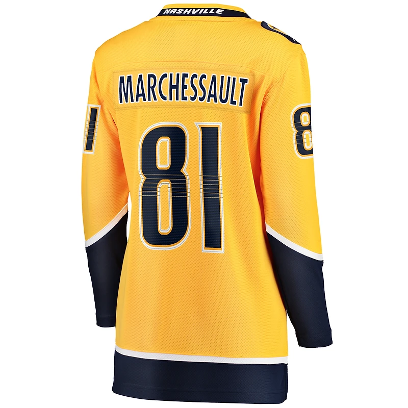 Maillot de joueur à domicile Premier Breakaway des Predators Nashville Gold Jonathan Marchessault Fanatics pour femmes