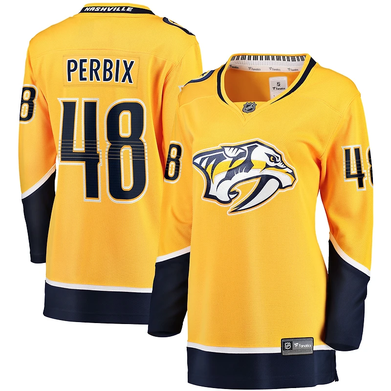 Maillot Nick Perbix Gold des Predators de Nashville pour femmes