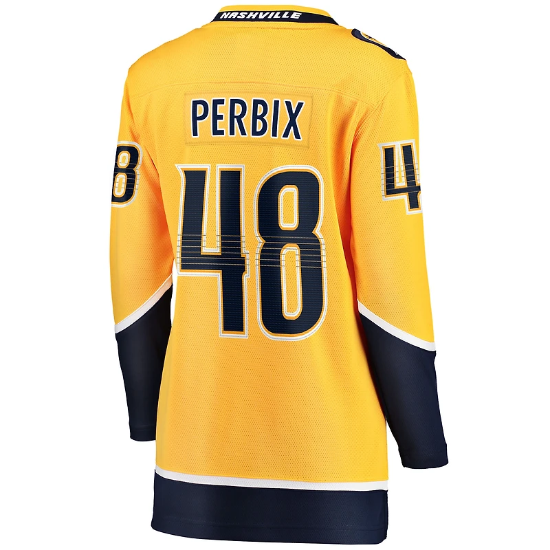 Maillot Nick Perbix Gold des Predators de Nashville pour femmes