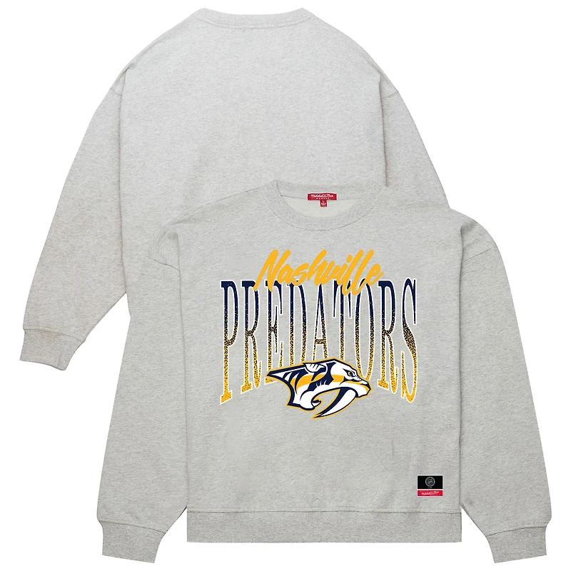 Women's Mitchell & Ness Heather Gray Nashville Predators Hockey Night Sweatshirt