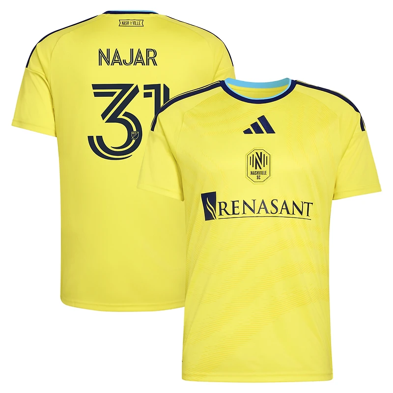 Men's adidas Andy Najar Yellow Nashville SC 2026 The Reverb Kit Replica Jersey