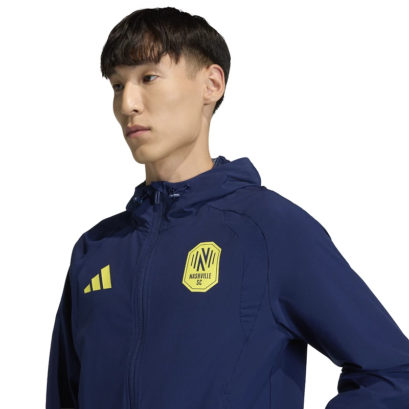 Men's adidas Navy Nashville SC Tiro Travel Full-Zip Hooded Windbreaker