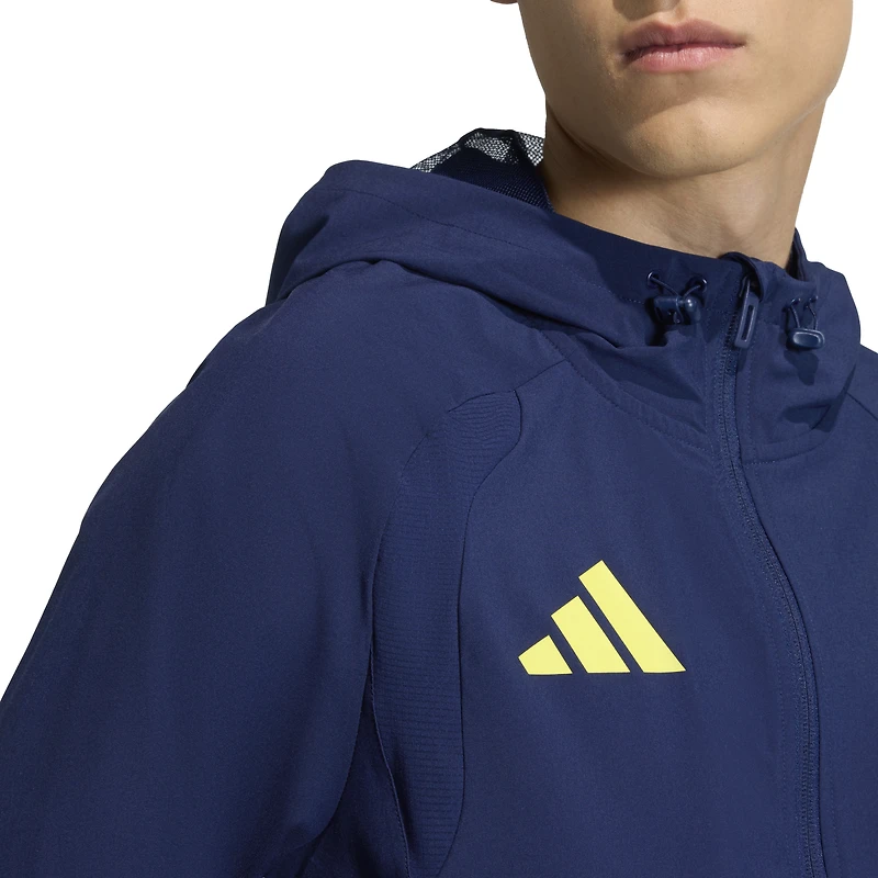 Coupe-vent à capuche zippé adidas Nashville SC Tiro Travel pour homme, bleu marine