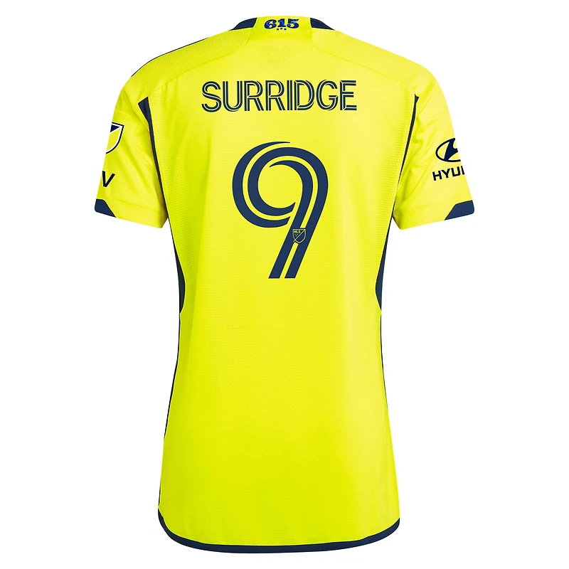 Maillot de joueur authentique Sam Surridge adidas Nashville SC 2024 The 615 Kit pour homme, jaune