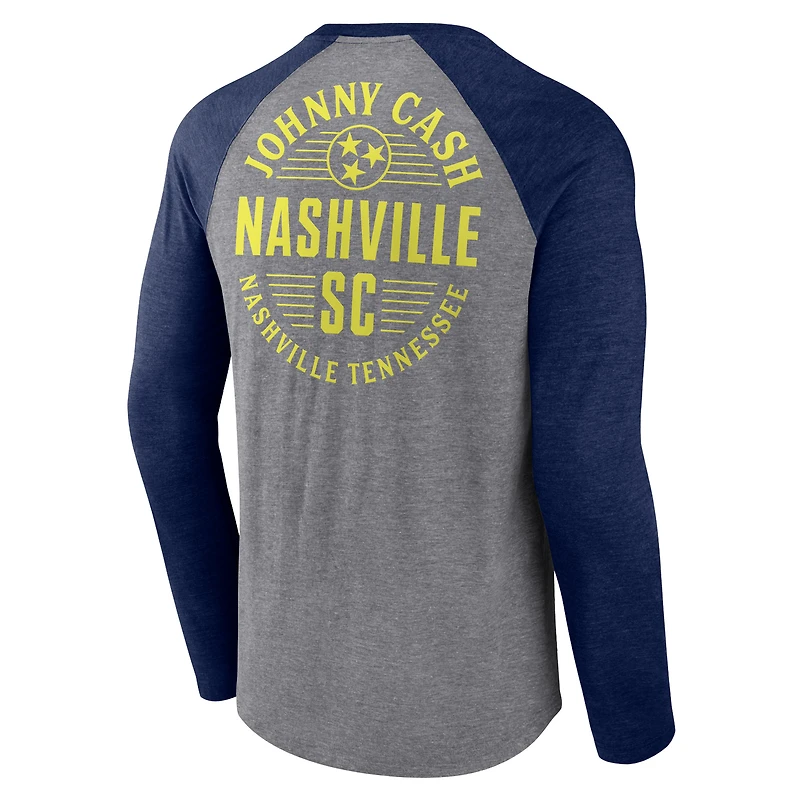 Men's Fanatics Heather Gray Nashville SC x Johnny Cash Lines Tri-Blend Raglan Long Sleeve T-Shirt