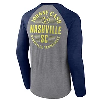 Men's Fanatics Heather Gray Nashville SC x Johnny Cash Lines Tri-Blend Raglan Long Sleeve T-Shirt
