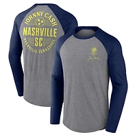 Men's Fanatics Heather Gray Nashville SC x Johnny Cash Lines Tri-Blend Raglan Long Sleeve T-Shirt