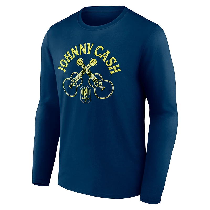 T-shirt à manches longues pour homme avec guitare Nashville SC x Johnny Cash Fanatics Branded bleu marine