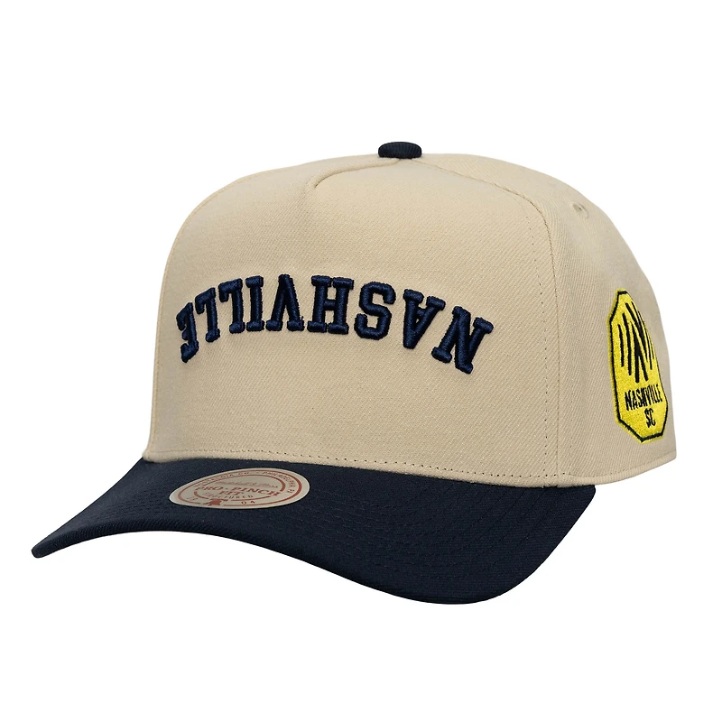 Men's Mitchell & Ness Cream/Navy Nashville SC Upside Down Pro Pinch Snapback Hat