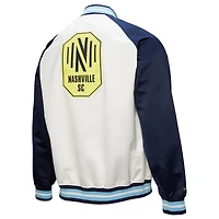 Men's Mitchell & Ness  White/Navy Nashville SC 2025 Jersey Hook Lightweight Satin Raglan Full-Snap Jacket