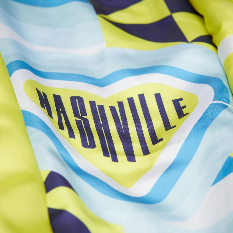 Veste à boutons-pression en satin léger blanc/bleu marine Nashville SC 2025 pour homme Mitchell & Ness