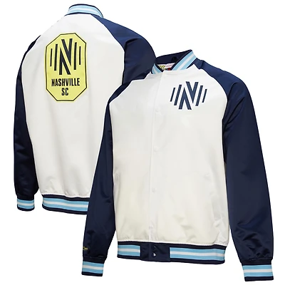 Veste à boutons-pression en satin léger blanc/bleu marine Nashville SC 2025 pour homme Mitchell & Ness