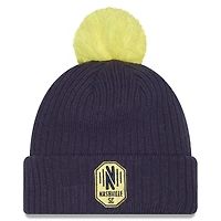 Bonnet en tricot à revers crocheté et pompon pour homme New Era bleu marine Nashville SC 2025