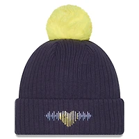 Bonnet en tricot à revers crocheté et pompon pour homme New Era bleu marine Nashville SC 2025