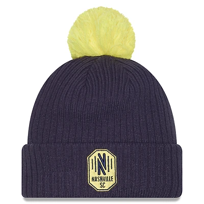Men's New Era  Navy Nashville SC 2025 Jersey Hook Cuffed Knit Hat with Pom
