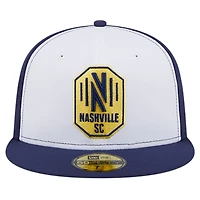 Casquette ajustée 59FIFTY New Era pour hommes, blanc/bleu marine, Nashville SC 2024 Kick Off Collection