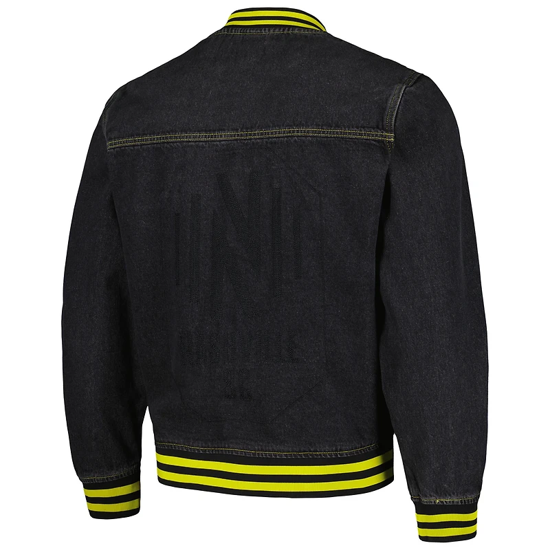 Blouson aviateur à boutons complets en denim noir Nashville SC The Wild Collective pour hommes