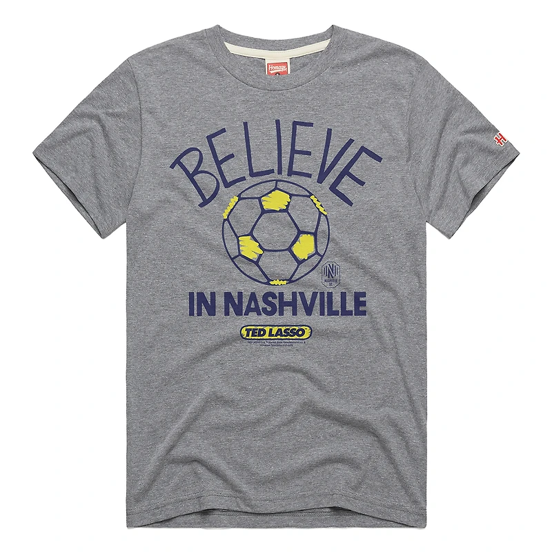 Unisex Homage Gray Nashville SC MLS x Ted Lasso Believe Graphic Tri-Blend T-Shirt