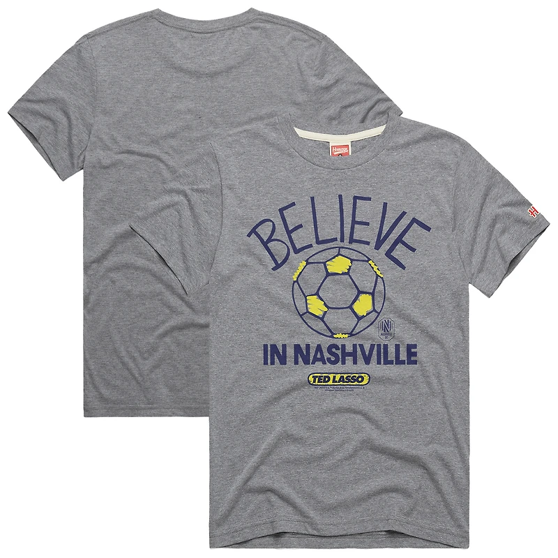 T-shirt unisexe gris hommage Nashville SC MLS x Ted Lasso Believe Graphic Tri-Blend