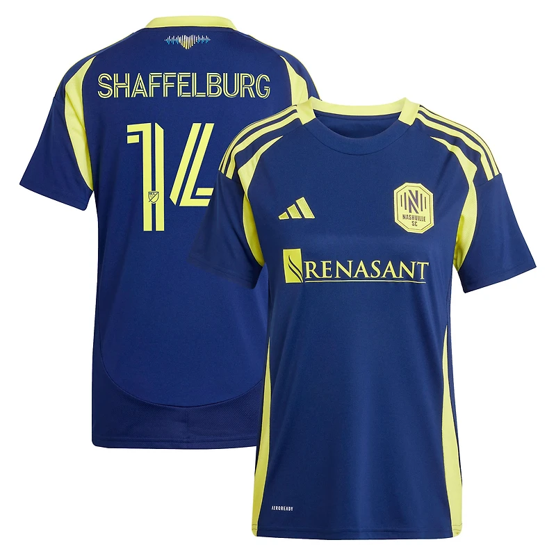 Maillot réplique du kit The Heart of Nashville SC 2025 pour femme adidas Jacob Shaffelburg bleu marine