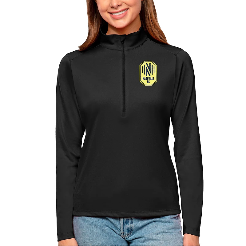 Women's Antigua Black Nashville SC Tribute Quarter-Zip Pullover Top