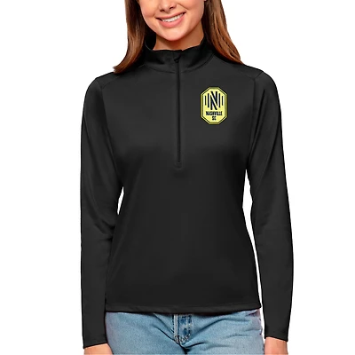 Women's Antigua Black Nashville SC Tribute Quarter-Zip Pullover Top