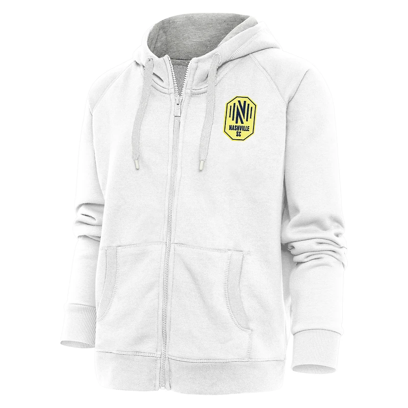 Sweat à capuche entièrement zippé Antigua White Nashville SC Logo Victory pour femme