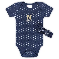 Ensemble body et bandeau pour nouveau-né bébé fille, motif cœurs de marin la marine