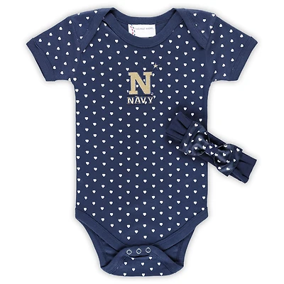 Girls Newborn & Infant Navy Midshipmen Hearts Bodysuit Headband Set