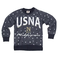 Girls Youth Wes & Willy  Navy Midshipmen Shimmer Star Reverse Sweatshirt