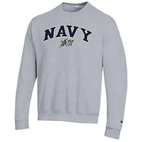 Sweat-shirt à capuche Champion Heather Grey Navy Midshipmen pour homme avec logo Arch Over