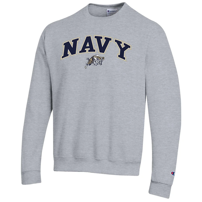 Men's Champion  Heather Gray Navy Midshipmen Arch Over Logo Pullover Sweatshirt