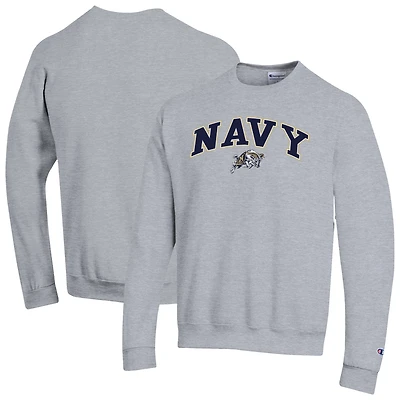 Sweat-shirt à capuche Champion Heather Grey Navy Midshipmen pour homme avec logo Arch Over