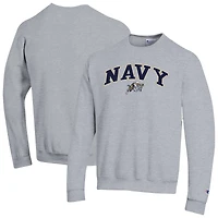 Sweat-shirt à capuche Champion Heather Grey Navy Midshipmen pour homme avec logo Arch Over
