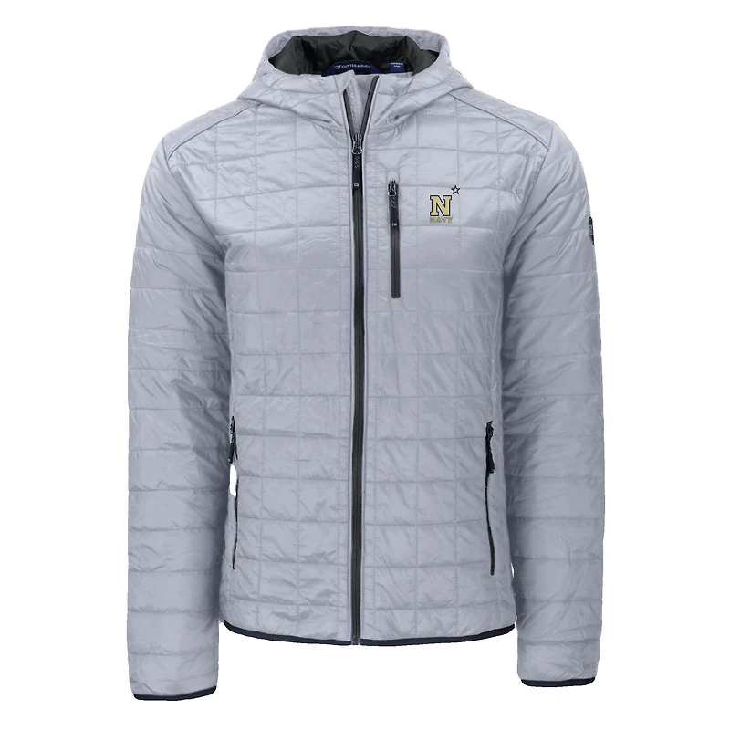 Men's Cutter & Buck  Gray Navy Midshipmen Rainier Eco PrimaLoft Hooded Full-Zip Jacket