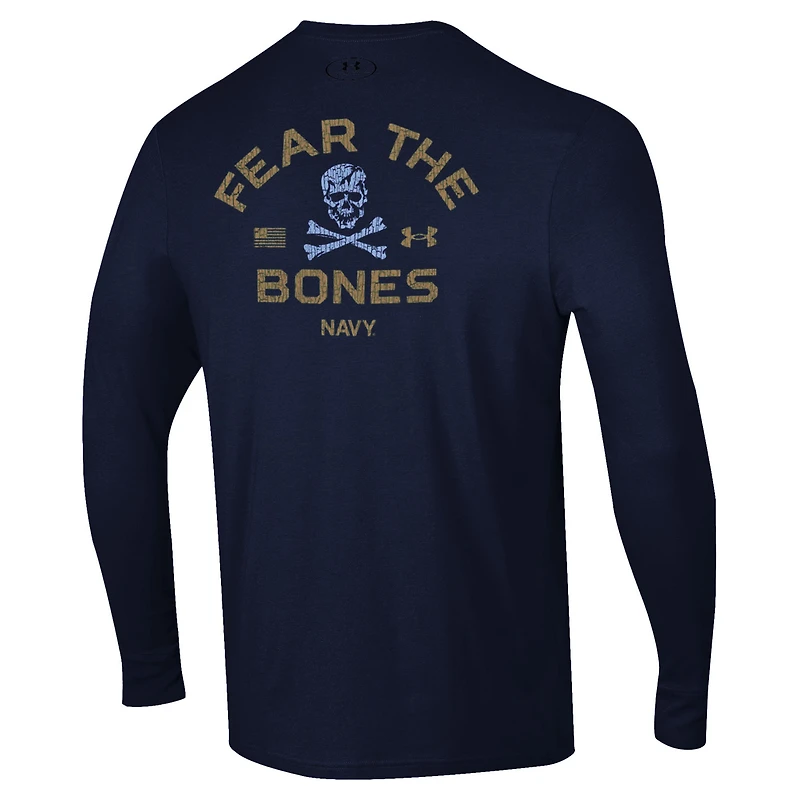 T-shirt à manches longues en coton performant Jolly Rogers V110794 NAVY 190 FEAR THE BONES NCAA UAR TEEMENL-S